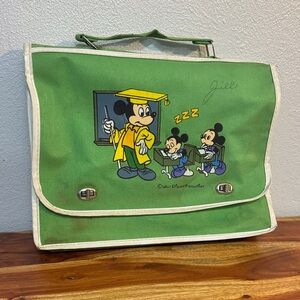 Vintage Walt Disney Productions Green Mickey Mouse School Satchel Bag